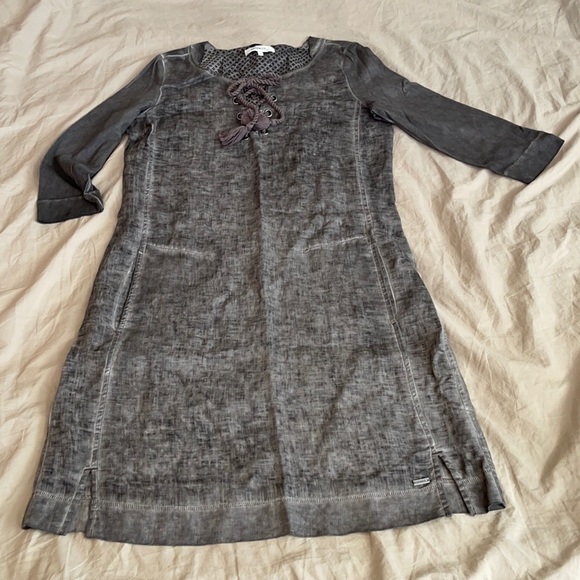 Size M / 36 - Sandwich - Linen Tunic Dress - grey knee length ¾ sleeves, classic - Picture 3 of 16